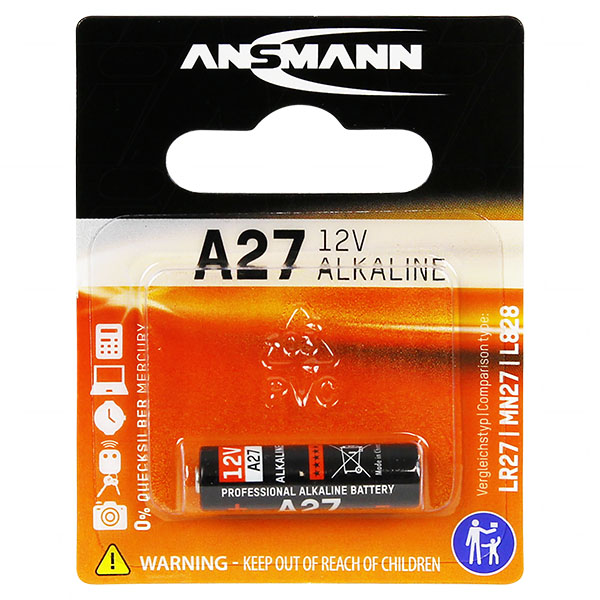 A27-BP1(A) Ansmann 1516-0001A27 12V Alkaline Battery Replaces 27A, A27,  CA22, EL812, G27A, GP27A, L828, MN27